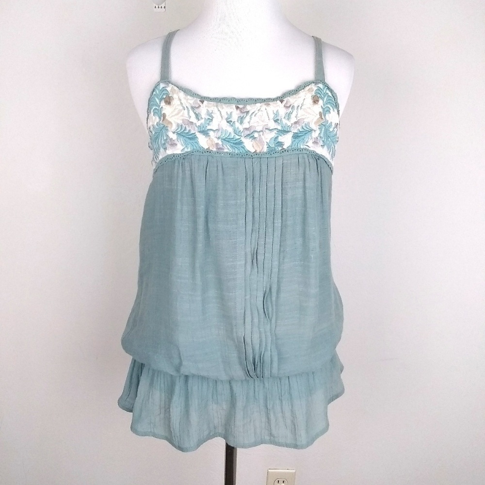 Light Blue Embroidered Spaghetti-Strap Women's Top
